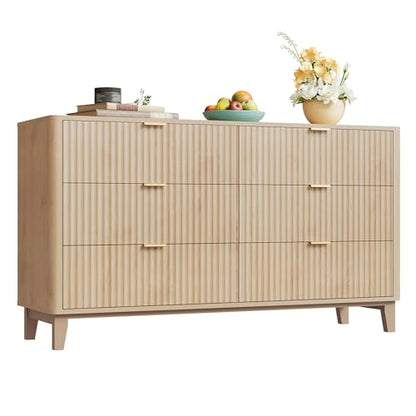 Fluted Dresser for Bedroom with 6 Drawers