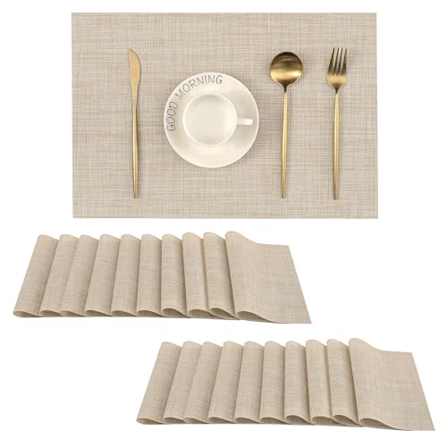 Woven Vinyl Beige Placemats Set of 20 (16.6 Count)