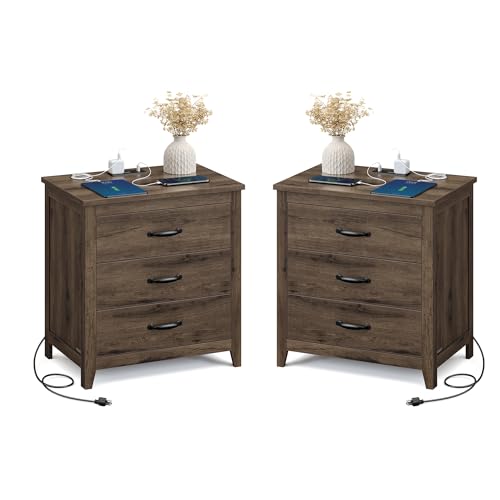 Farmhouse Nightstand with Charging Station (2 Count)