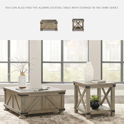 Aldwin Casual Farmhouse Rectangular End Table with Crossbuck Details