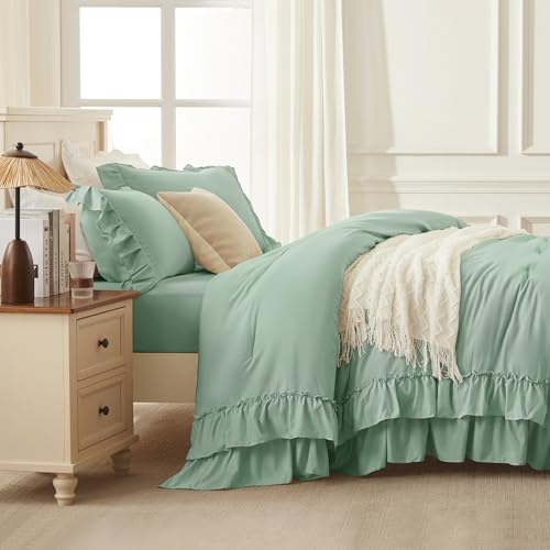 Sage Ruffle Comforter Set Queen Size