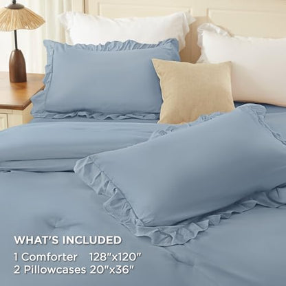 Grayish Blue Super King Plus Ruffle Comforter Set