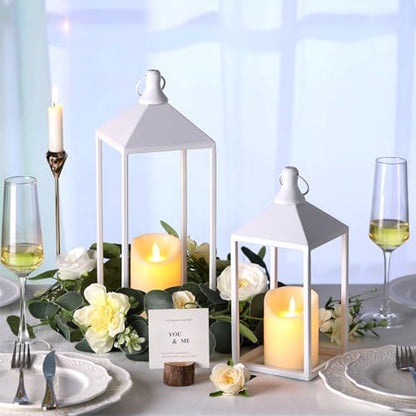 2 Pcs Wedding Lanterns Decorative with Candles White Farmhouse Lanterns (2 Count)