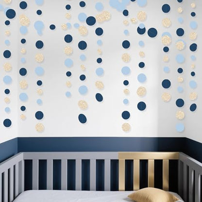 Navy Blue Champagne Gold Polka Dots Garland Hanging Paper Circle Dot Streamer for Birthday Wedding Shower Graduation Engagement Bridal Shower Bachelorette Retirement Party Decorations Supplies