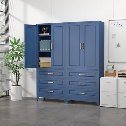 75" Metal Storage Cabinet with Doors and 2 Adjustable Shelves