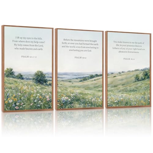 KAlRNE Natural Christian Framed Wall Art Scripture Print Set (3 Count)