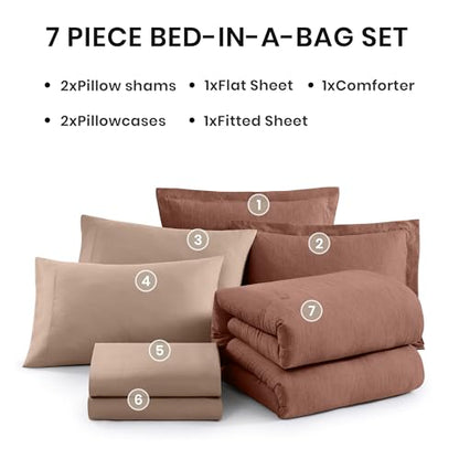 King Comforter Set 7 Pieces Terracotta Cationic Dyeing Bed in a Bag