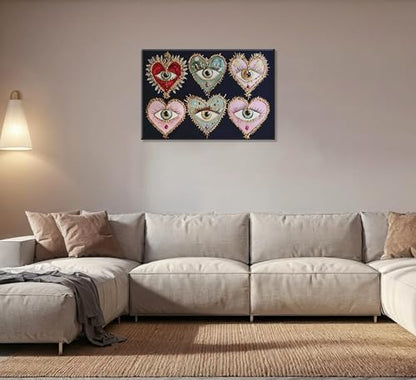 Psychedelic Eyes Canvas Wall Art Gothic Maximalist Witchy Art Wall Decor Picture Dark Academia Aesthetic Poster Eclectic Love Heart Jewel Gem Painting Print Artwork for Bedroom Living Room Decorate