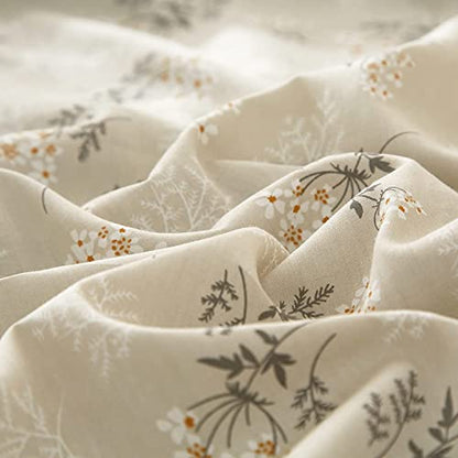 Boho Floral Comforter Set Full Size Vintage Style Floral Bedding Comforter with 2 Pillowcases Garden Flower Leaves Botanical Comforter Set Soft Fluffy 3 Pieces Bedding Set for Girls Women