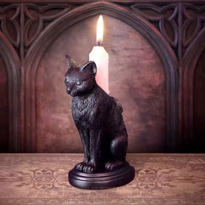Gothic Black Cat Candle Holder Statue