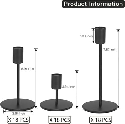 Black Candlestick Holders Bulk for Taper Candles Decorative Metal Candelabra Candle Holders Fit 0.8 Inch Diameter Candles Gold Taper Candle Stands for Wedding Home Party Table Decor (54 Count)