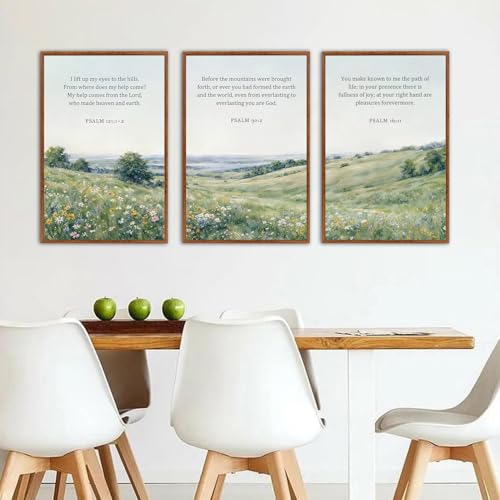 KAlRNE Natural Christian Framed Wall Art Scripture Print Set (3 Count)