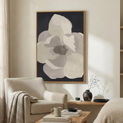 Large Framed Neutral Black and White Floral Wall Art