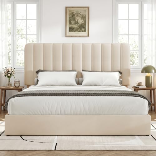 King Size Upholstered Bed Frame with 4 Drawers and Headboard