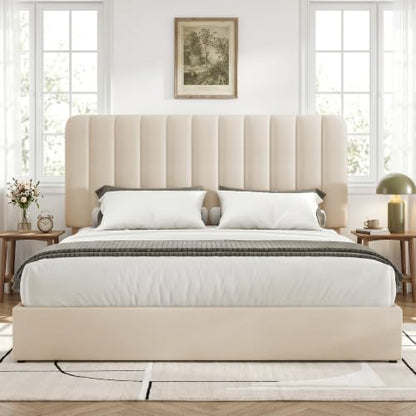 King Size Upholstered Bed Frame with 4 Drawers and Headboard