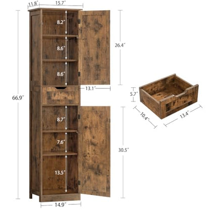 66.9" Tall Bathroom Storage Cabinet with 2 Doors & 1 Drawer