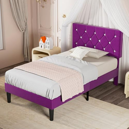 Twin Size Bed Frame with Diamond Tufted Headboard