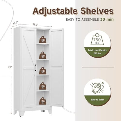 75" H Metal Storage Cabinet with 2 Doors and 4 Shelves