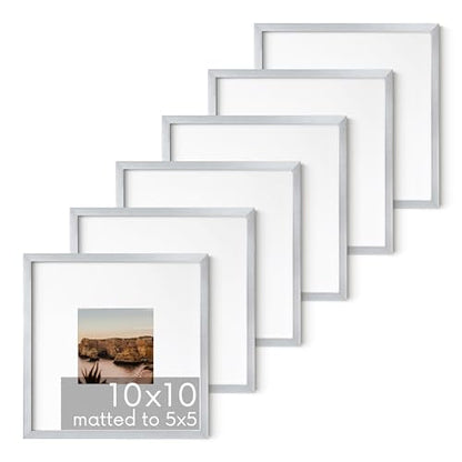 10x10 Silver Metal Picture Frames Matted to 5x5