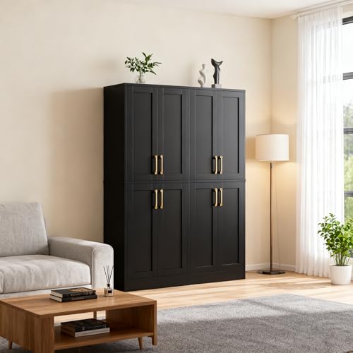 Pantry Kitchen Pantry Cabinet with 4 Doors and Adjustable Shelves