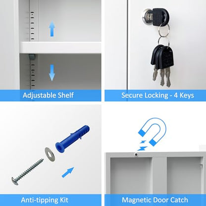 Metal Storage Cabinet with Locking Doors and Adjustable Shelves