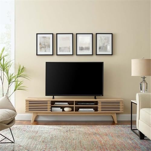 Render Mid Century Modern Low Profile 70 Inch Media Console TV Stand in Oak