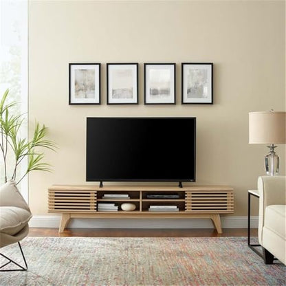 Render Mid Century Modern Low Profile 70 Inch Media Console TV Stand in Oak