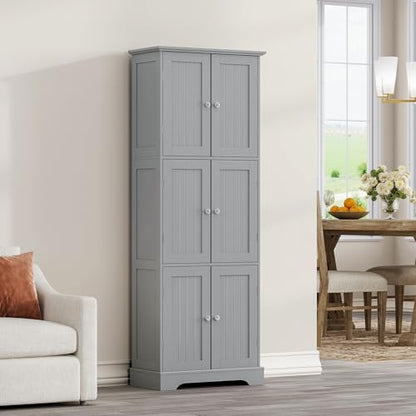 63.2" Tall Bathroom Storage Cabinet with 6 Doors