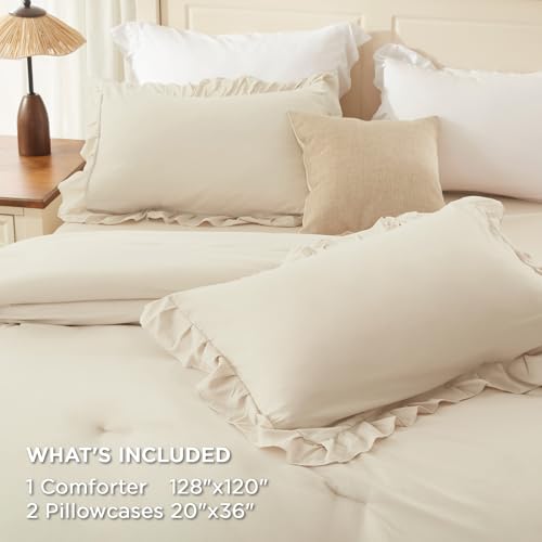 Beige Super King Plus Ruffle Comforter Set