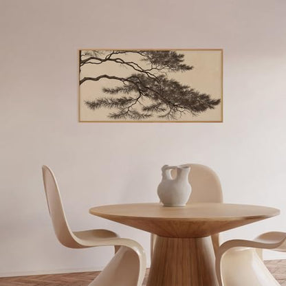 Large Vintage Pine Tree Branch Framed Canvas Wall Art