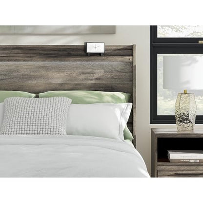 Gray King Bedframe Wood Panel with LED