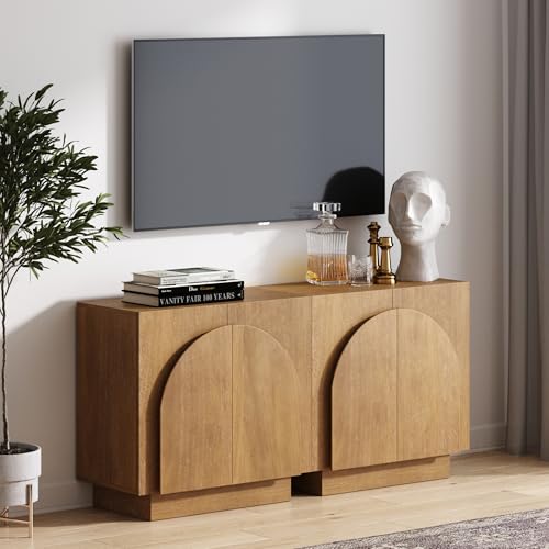 Iris Mid Century Modern Wood Accent Cabinet Sideboard Credenza TV Stand with Arched Cabinet Doors and Adjustable Shelves for Kitchen or Living Room
