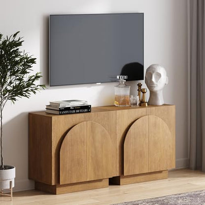 Iris Mid Century Modern Wood Accent Cabinet Sideboard Credenza TV Stand with Arched Cabinet Doors and Adjustable Shelves for Kitchen or Living Room