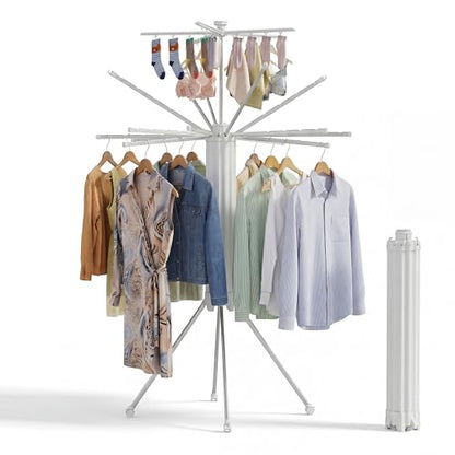 Foldable Clothes Drying Rack Aluminum 4 Legs 16 Rods Double Layer