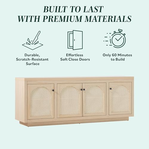 Sasha 4 Door Sideboard Buffet with Arched Rattan Panels