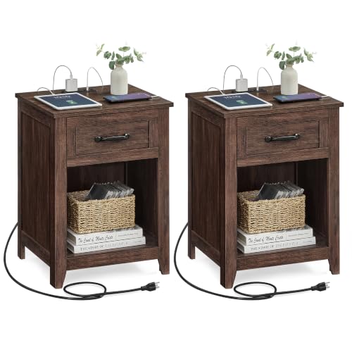 Farmhouse Nightstands with Charging Station (2 Count)