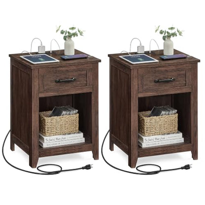 Farmhouse Nightstands with Charging Station (2 Count)