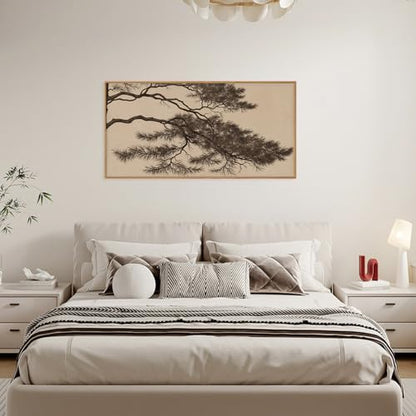 Large Vintage Pine Tree Branch Framed Canvas Wall Art