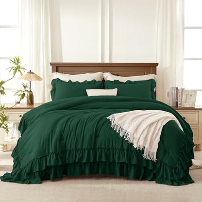 Dark Green Twin Size Ruffle Comforter Set