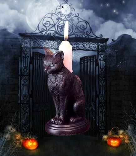 Gothic Black Cat Candle Holder Statue