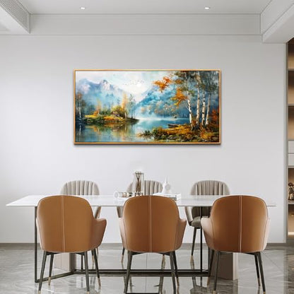 Wood Framed Canvas Wall Art For Living Room Wall Decor For Bedroom Office Wall Decoration Lake View Painting Tree Forest Pictures Artwork Room Aesthetic Home Decor Ready To Hang 20x40 In