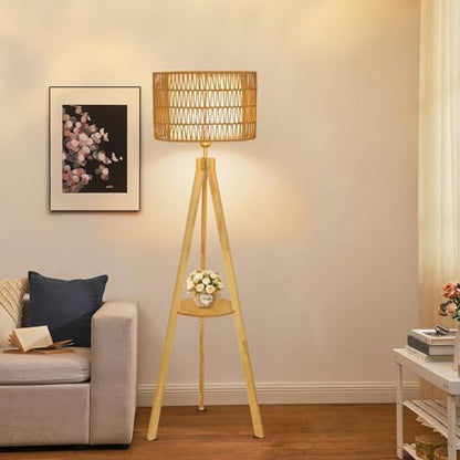 Oak Wood Tripod Floor Lamps for Living Room