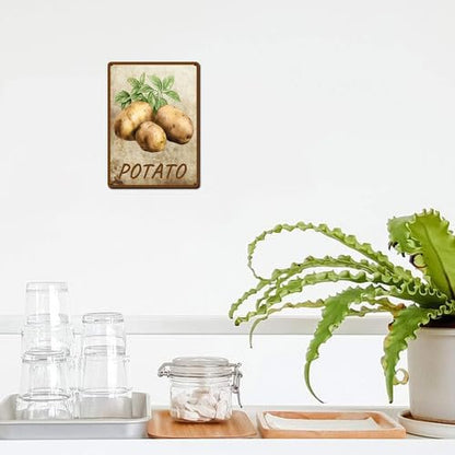 Vegetables Metal Sign Vintage Decor Potato Sign Farm Wall Decor Sturdy Rust Waterproof Aluminum Signs for Outdoor Yard Garden Easy to Install 12x16inch