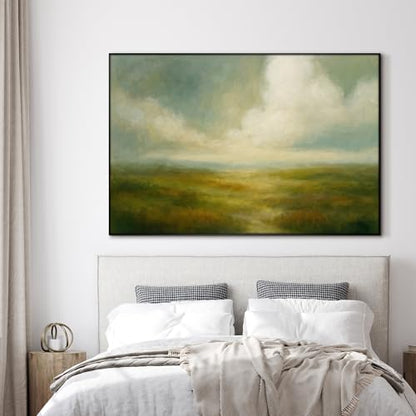 46"x72" Extra Large Framed Wall Art Soft Pastel Hills Dreamy Landscape Illustration for Home Living Room Bedroom Decor