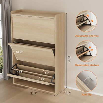 Shoe Cabinet with 3 Flip Drawers