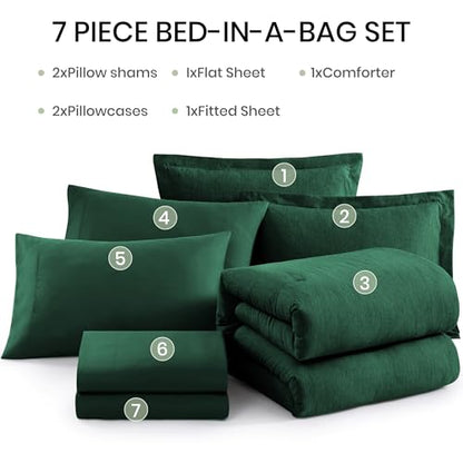 Full Size Comforter Set 7 Pieces Emerald Green Bed in a Bag