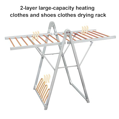 Heating Clothes Drying Rack Foldable Shoes Socks Silvery Gray