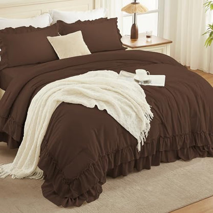 Brown Ruffle Comforter Set Queen Size