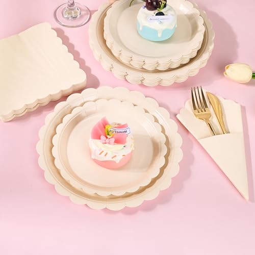 150 Pcs Ivory Paper Plates and Napkins (150 Count)