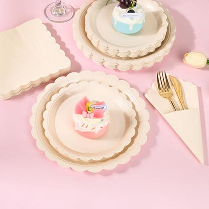 150 Pcs Ivory Paper Plates and Napkins (150 Count)